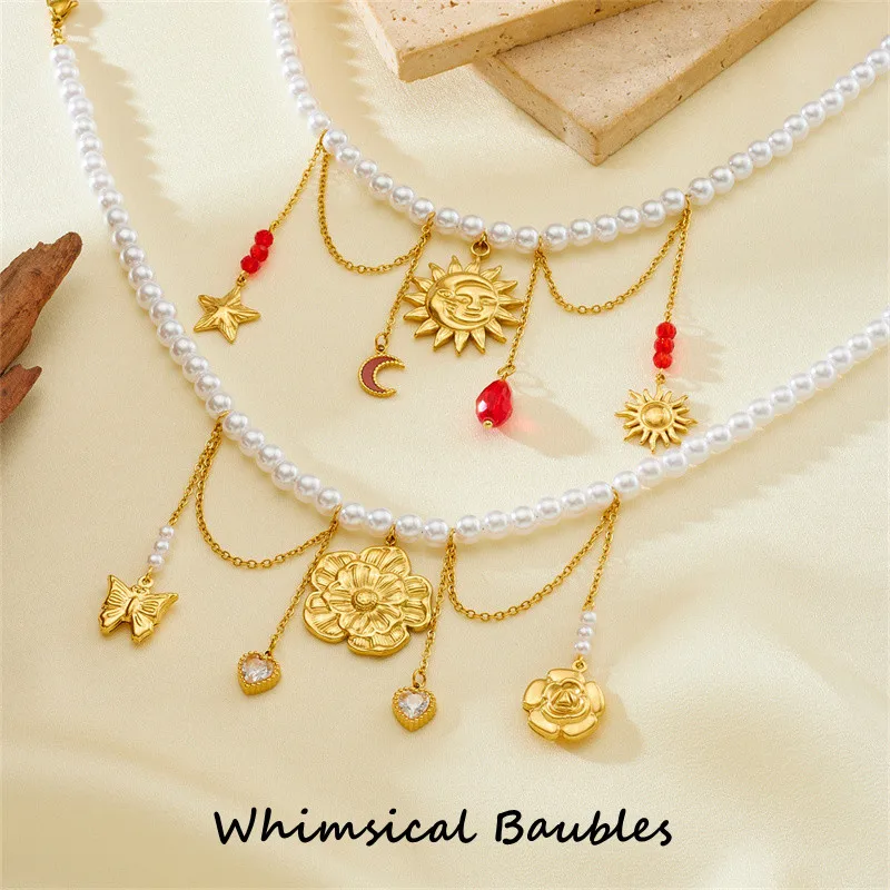 

Sweet Elegant Women Simple Pearl Choker Necklaces Personalized Necklace With Round Logo Niche Tassel Necklace for Women High End