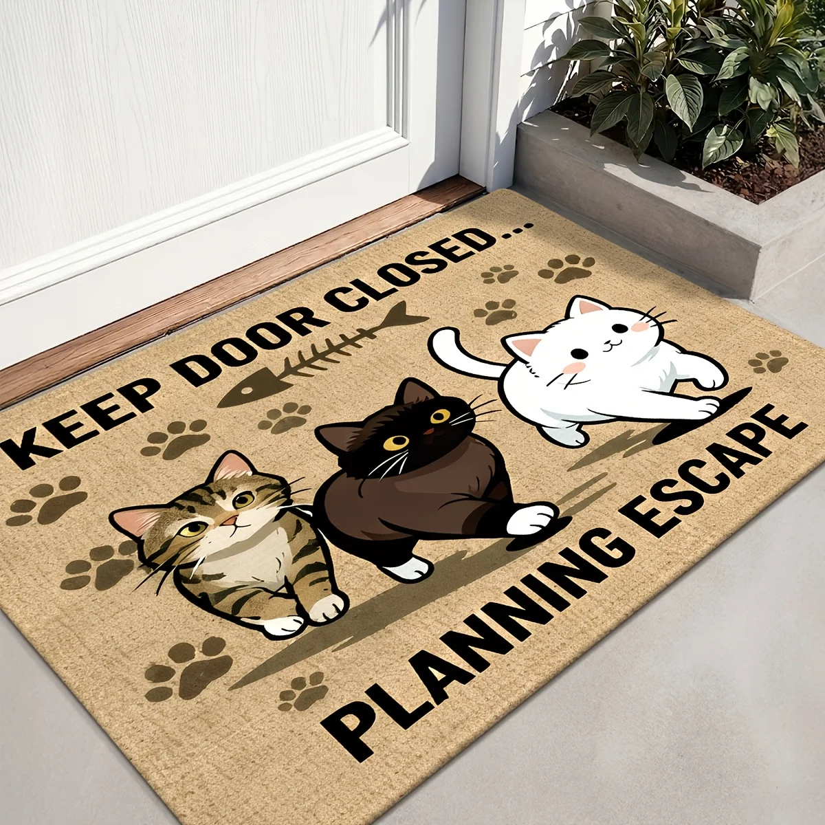 Door Mat Door Mat, Printing Cute Cat Escape Door Mat Durable Outdoor Doormat Front Door Mat, Non Slip Low Profile Door Mat for