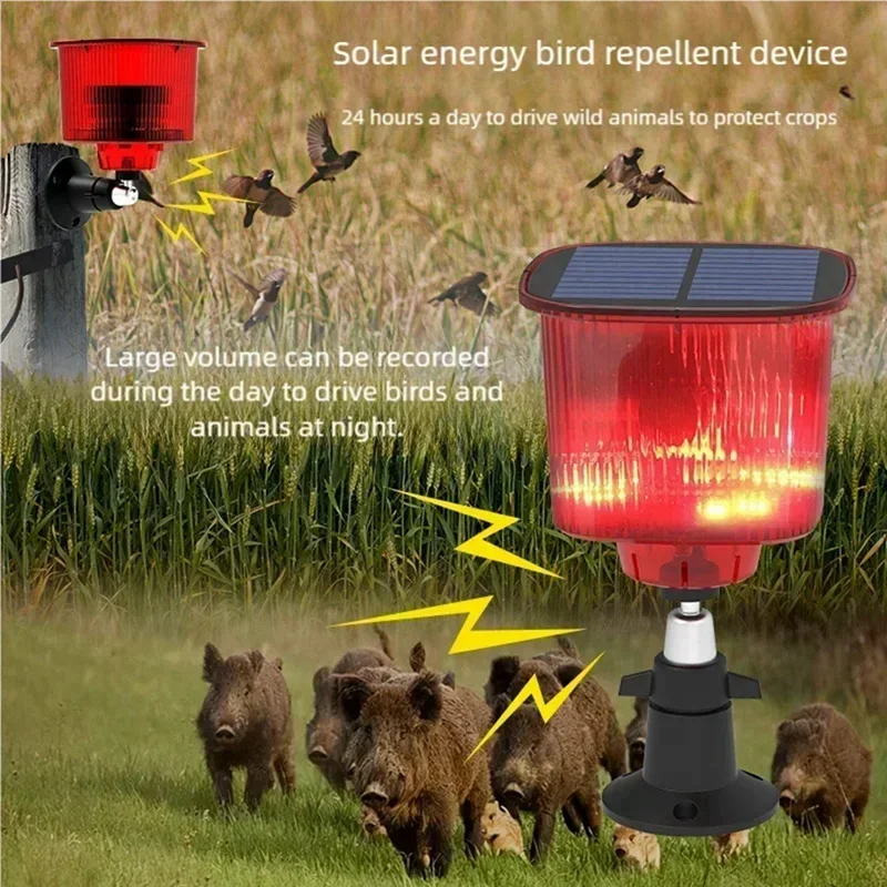 Solar Powered Alarm Light Bird Animal Repllent Motion Sensor Detector Siren Strobe For Home Orchard Farm