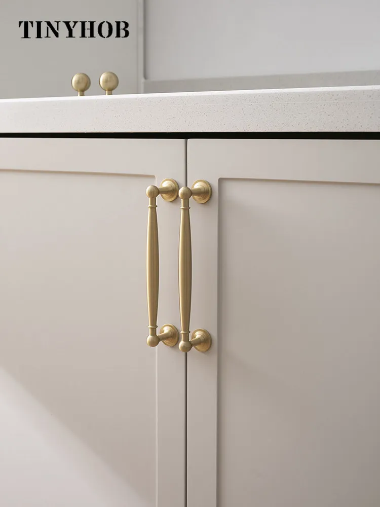 Tinyhob Brushed Gold Brass Cabinet Pulls Retro French Style Kitchen Cupboard Handles Drawer Knobs Furniture Hardware 160MM