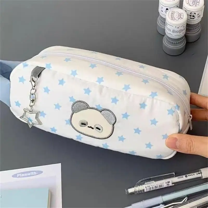 Cute Blue Star Bear Pencil Case – Large Capacity Cartoon Pencil Bag For School, Makeup & Stationery Storage