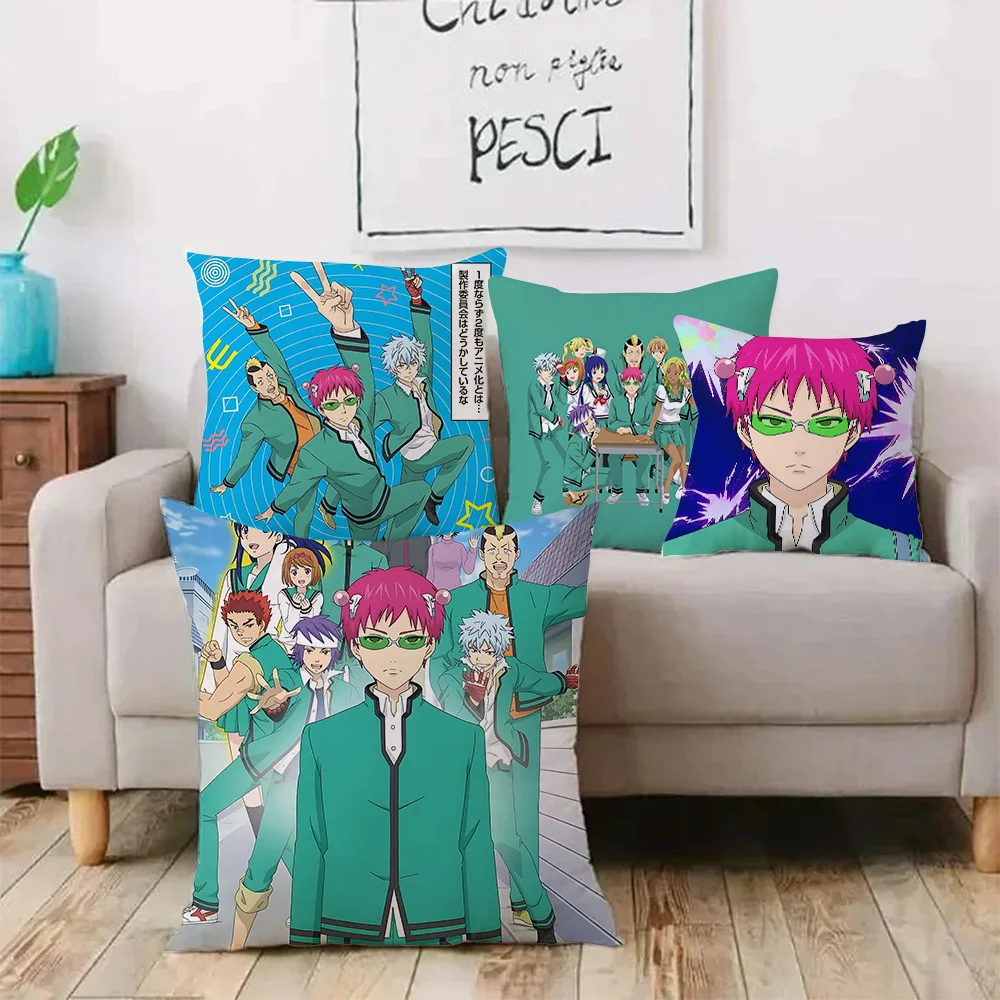 T-The Disastrous Life Of Saiki K Pillow Covers Cartoon Sofa Decorative Home Double-sided Printing Short Plush Cute Cushion Cover