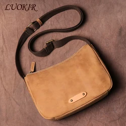 LUOKIR Vintage Crazy Horse Cowhide Crossbody Bag Men's Simple Luxury Designer Genuine Leather Single Shoulder Messenger Bags