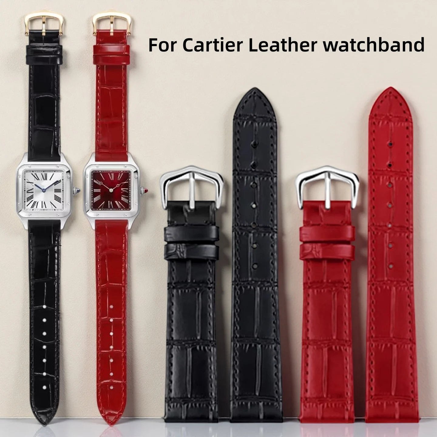 15mm 17mm 18mm 20mm For Cartier Santos Dumont Tank London Genuine Leather Strap Men's women's Quick Release Cowhide Watch Band