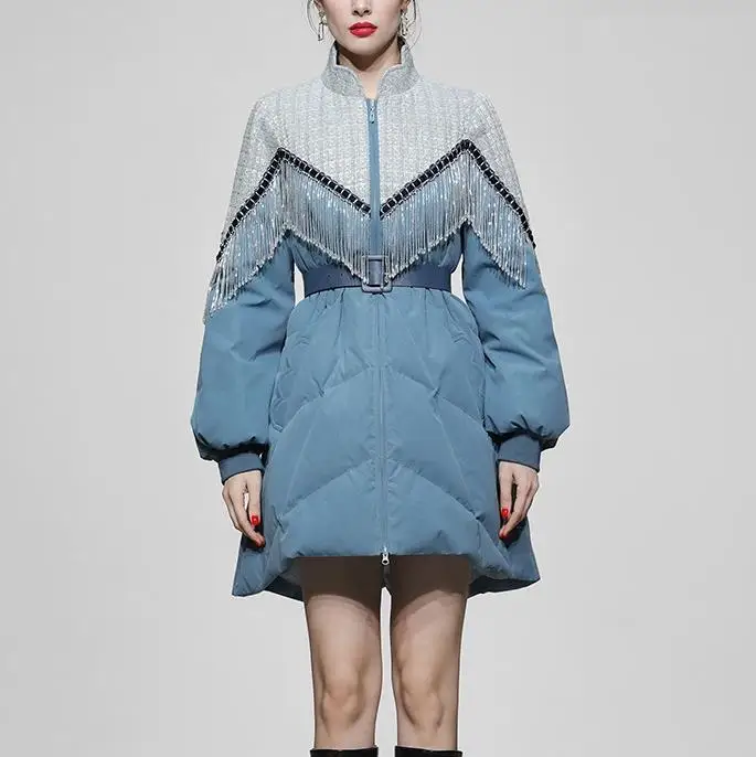 

Французская зимняя утепленная хлопковая одежда с бахромой на талии, женские средние и длинные куртки, темпераментная тонкая и теплая куртка для поездок на работу