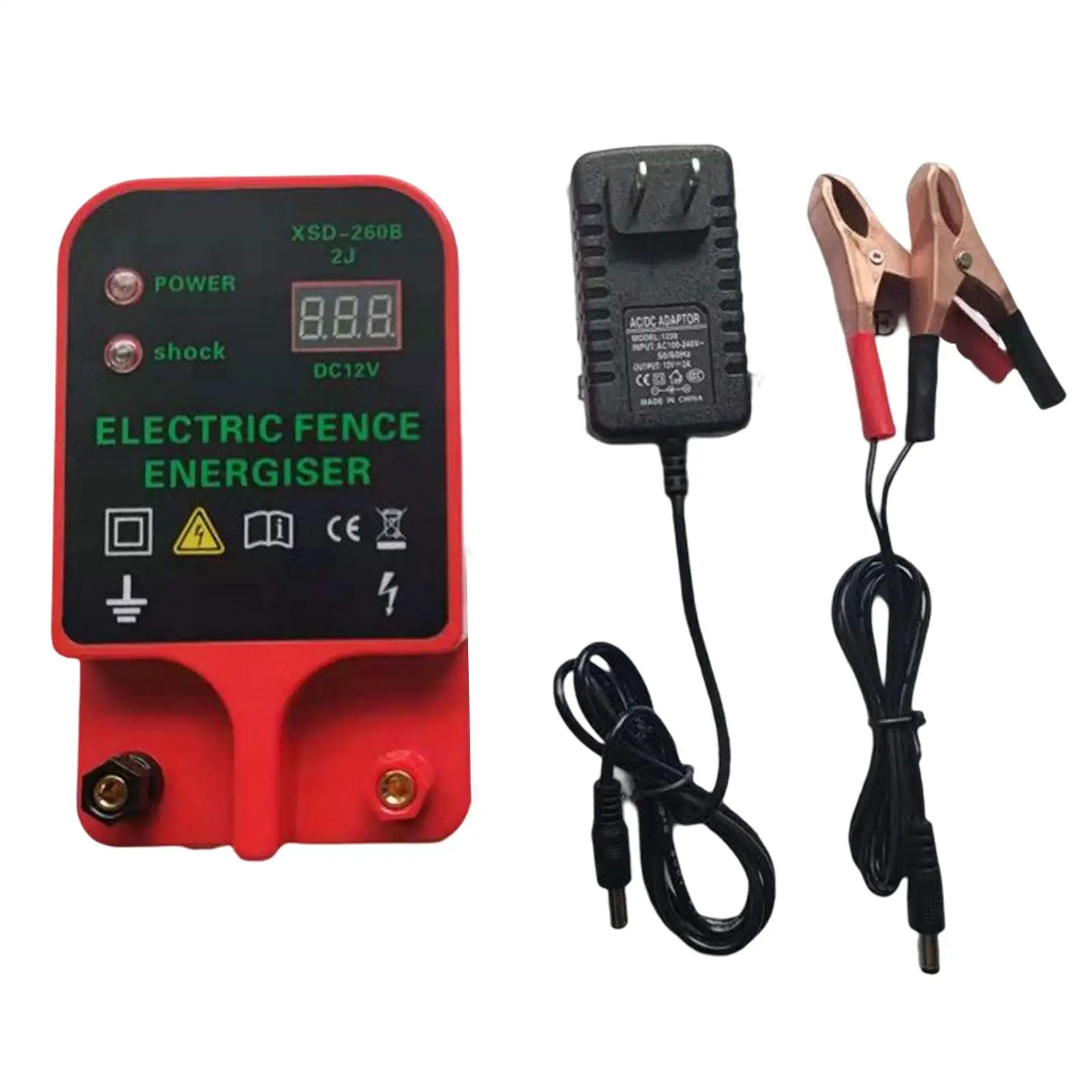 Electric Fence Energizer Controller with Battery Power Clip Connector for US