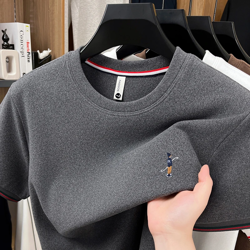 رجل فاخر تي شيرت تي شيرت الصدر التطريز الكورية نمط الصيف جديد الشباب حيوية الترفيه موضة ملابس رجالية قصيرة الأكمام #6