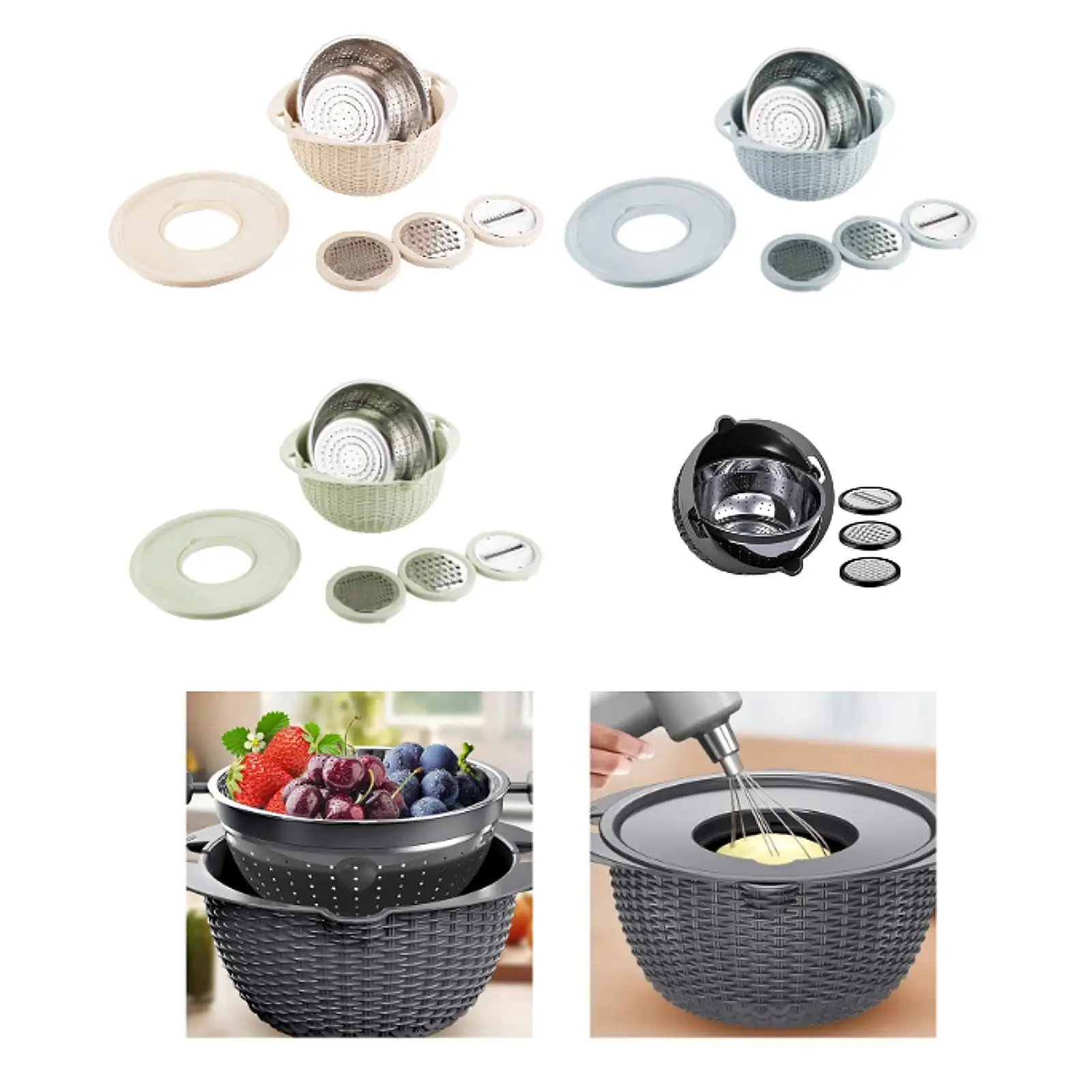 Kitchen Colander Set Fruit Cleaner Rust Resistant Utility Pasta Strainer Vegetable Slicer for Baking Grating Slicing Cooking