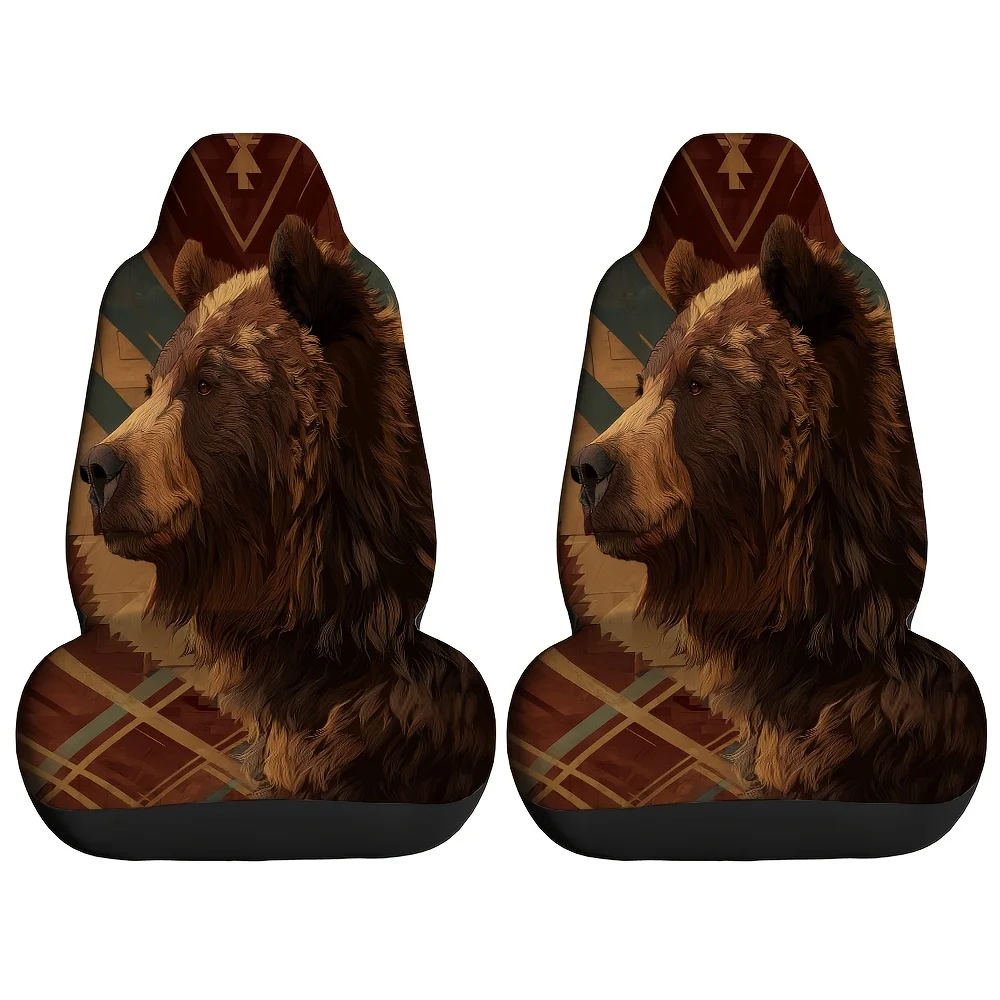 2pcs Brown Bear Silhouette Car Seat Covers Fit Suitable For Sedans, SUVs, MPVs, Trucks - Durable Front Seat Protectors With Skin