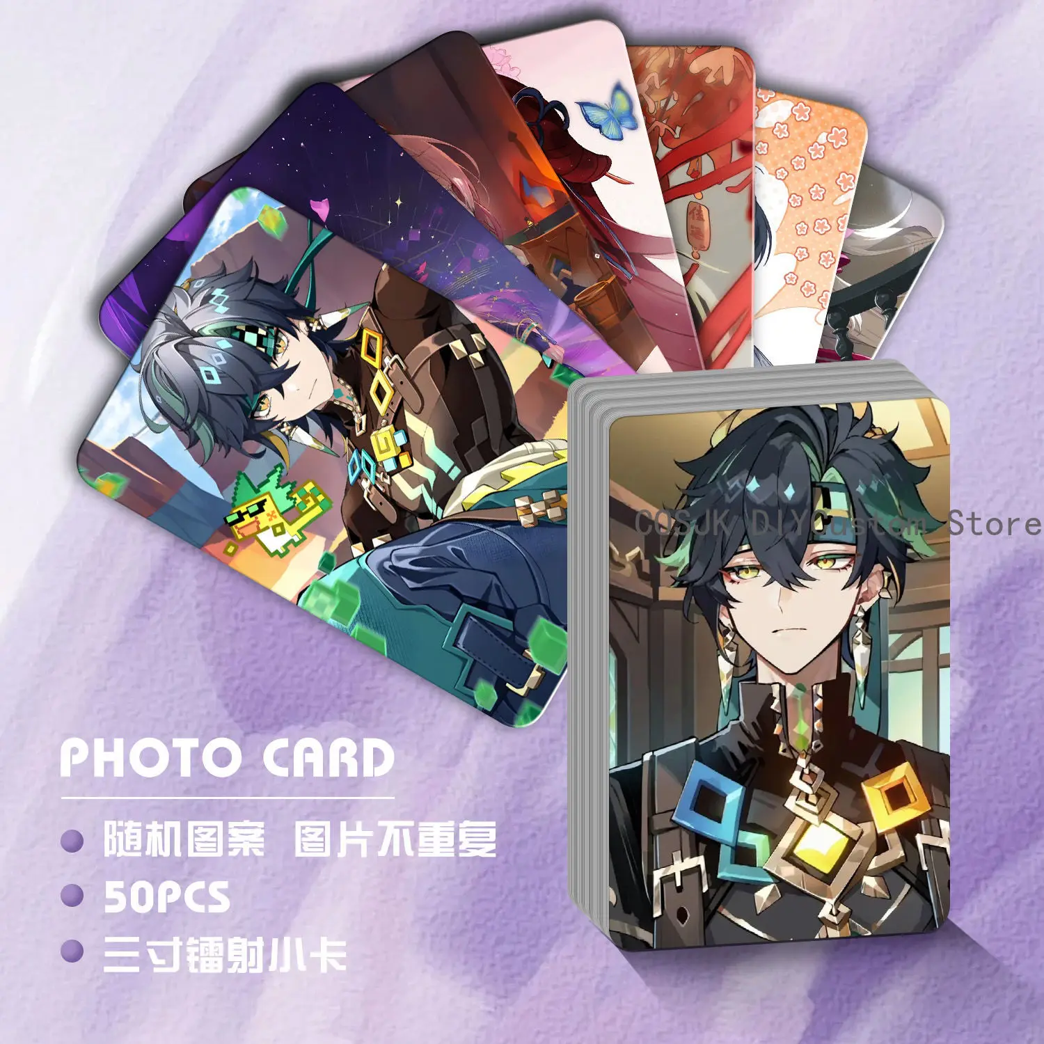 

Kinich Genshin Impact Anime Laser Card Cosplay Student Collection Card Fans Photo Postcard Pictorials Birthday Gift 50PCS