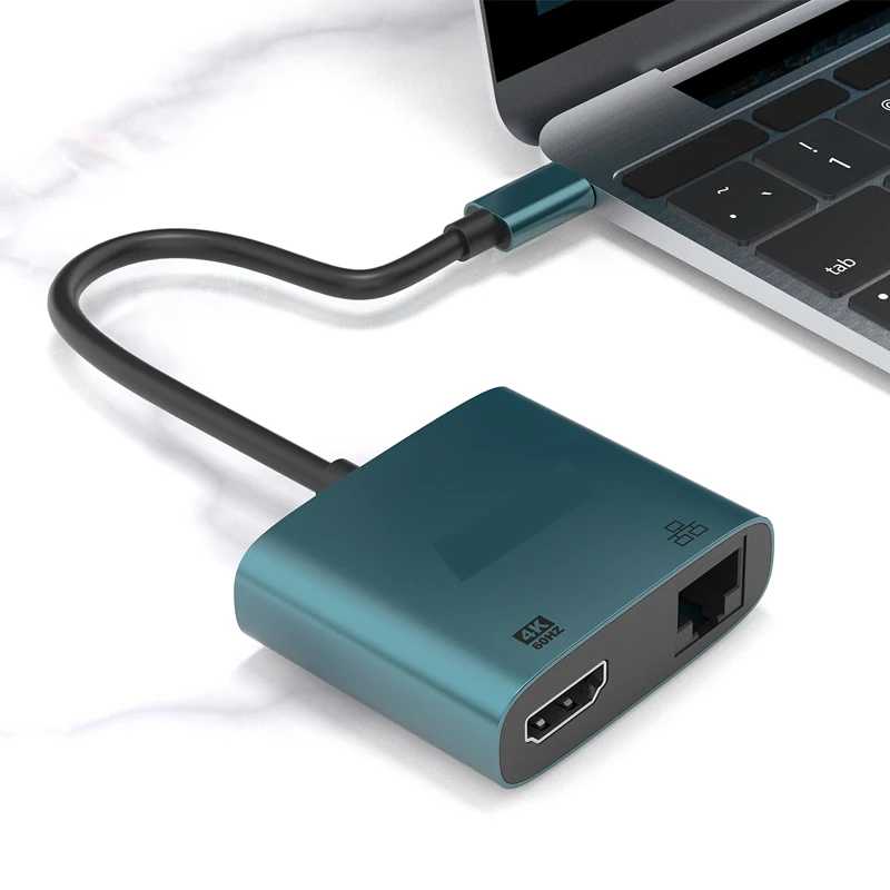 محطة قاعدة USB-C إلى HDMI متوافقة مع USB-C HUB USB-C إلى VGA محول فيديو RJ45 (100 متر) بطاقة فيديو لأجهزة الكمبيوتر المحمول محول فيديو USB
