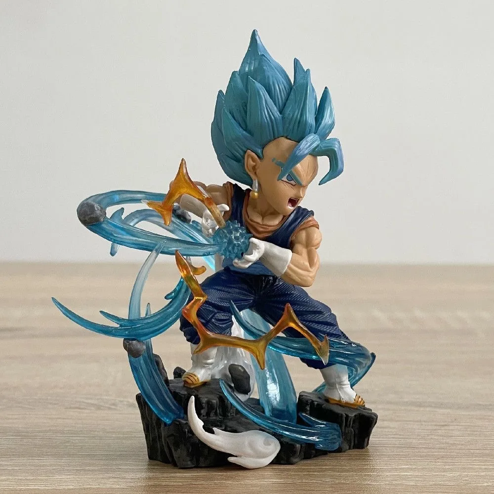 11cm Dragon Ball Vegetto Anime Figurka Niebieskie Włosy Efekty Specjalne Scena Model Peryferyjna Dekoracja Pulpitu Kolekcja Ozdób