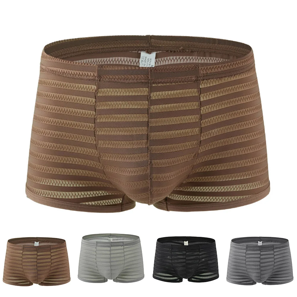 Men Stripe Mesh Boxer Shorts Underwear Low Rise Breathable Flat-angle Pants Trunk Shorts Thin Boxer Briefs Underpants S-xL