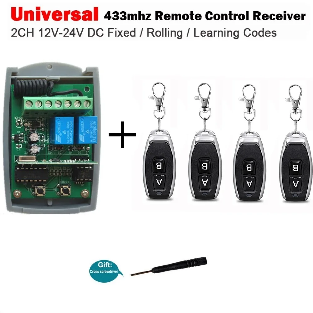 Imagem -01 - Universal Canal 12v24v Porta da Garagem Receptor 433mhz Interruptor Transmissor Comando Porta Abridor 433.92mhz Fixo Código de Rolamento universal canal 12v24v porta da garagem receptor 433mhz interruptor transmissor comando porta abridor 43392mhz fixo codigo de rolamento 01