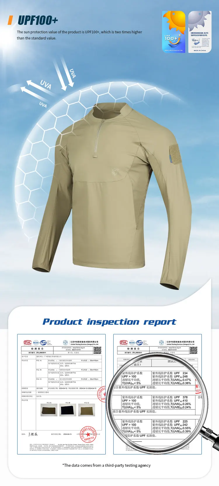 Emersongear Blue Label Hunter Sonnenschutz-T-Shirt, langärmeliges Poloshirt, tägliches Oberteil, T-Shirt, Fitness, ergonomisch, elastisch, UPF100+ – Detail 6