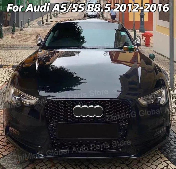 Para Audi A5/S5 B8.5 2012 2013 2014 2015 2016 para estilo RS5 frente deporte malla hexagonal capó tipo panal parrilla marco cromado parrilla negra