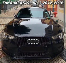 For Audi A5/S5 B8.5 2012 2013 2014 2015 2016 For RS5 Style Front Sport Hex Mesh Honeycomb Hood Grill Chrome Frame Black Grill