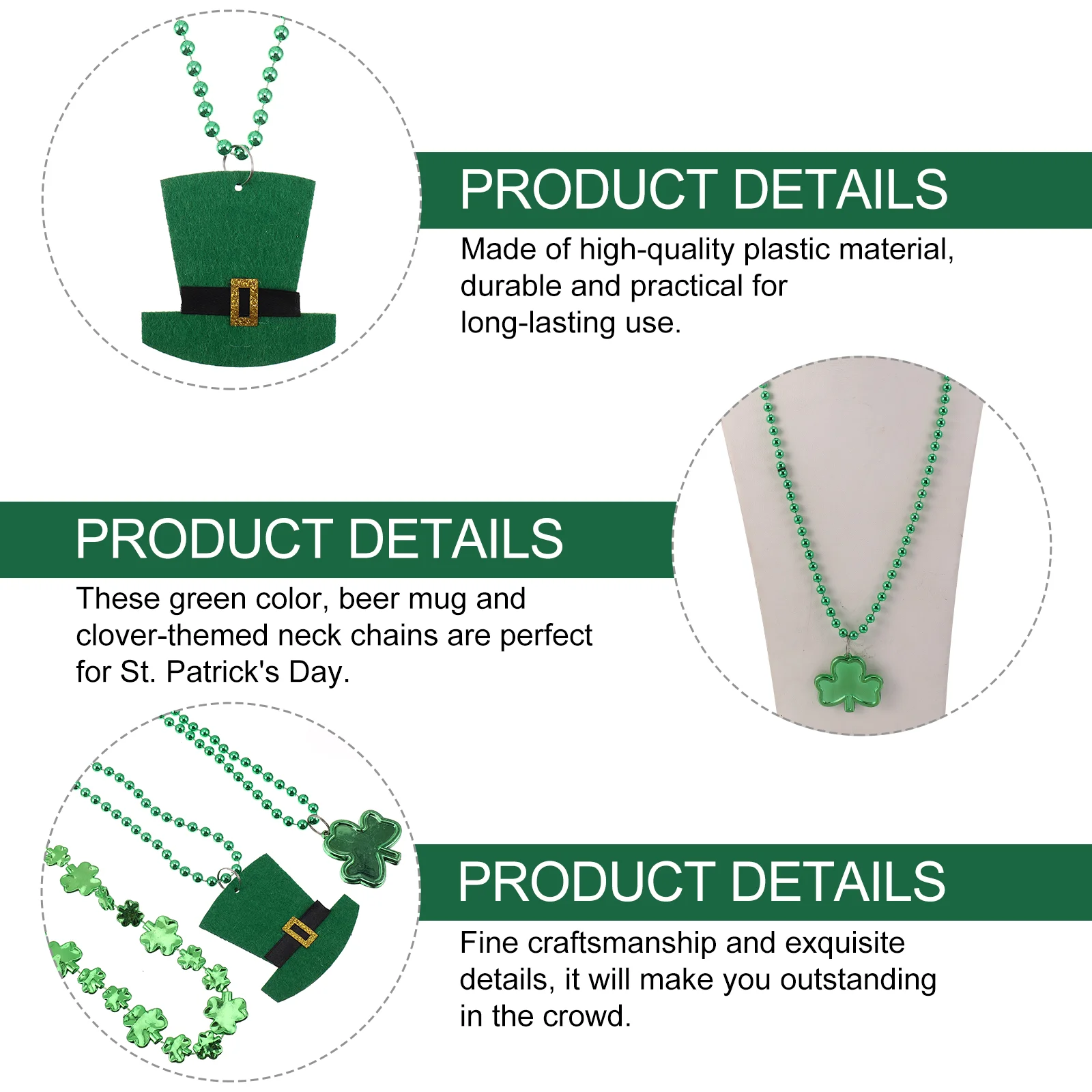 12 Pcs Hat Necklace Irish Bead St Patricks Day Costume 80X06X06cm Plastic Patrick's Decor for