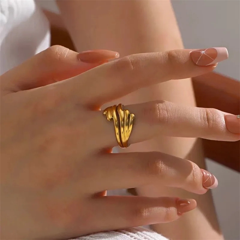 GANPUP 316L Edelstahl Exquisite Minimalistische Zirkonia Offenen Ring Frauen Chic Mode Goldene Wasserdichte Finger Schmuck – Detail 11