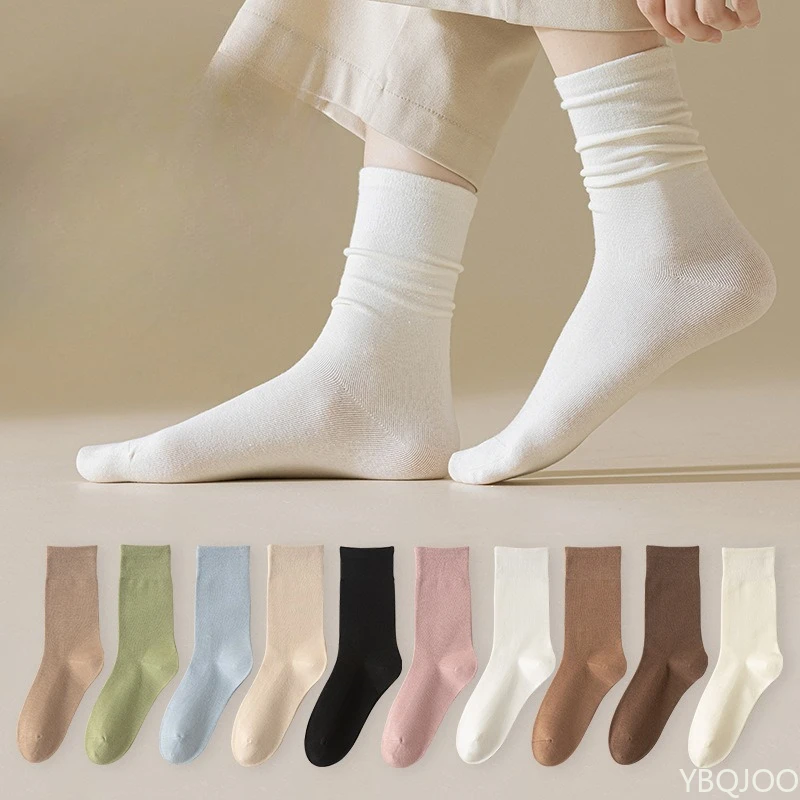 

10 pairs Women's casual comfortable mid tube pile socks new spring autumn fashionable versatile short tube sports socks