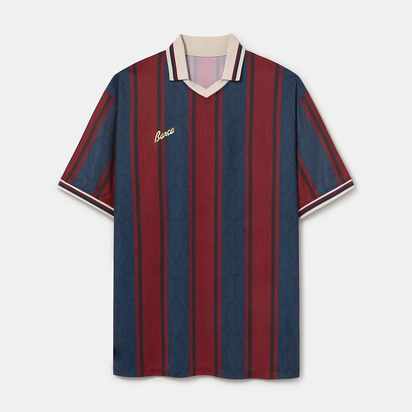 Men's Retro Striped Soccer Jersey T-Shirt, Short Sleeve V-Neck Polo Collar Burgundy Navy Blue Vintage Football Casual T-Shirt