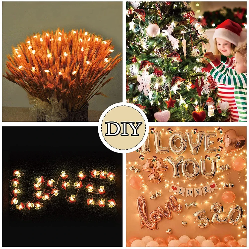 New Battery/USB Operated 3D Stereo Mushroom Copper Wire DIY Fairy String Lamps 20/30Leds Mushroom String Lights For Patio Decor