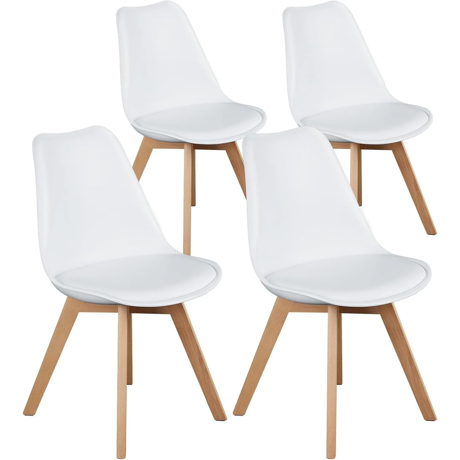 

Set of 4 Dining Kitchen Mid-Century Modern Chairs w/ Wood Legs & PU Leather Cushion for Living Room Bedroom Outdoor Lounge,White