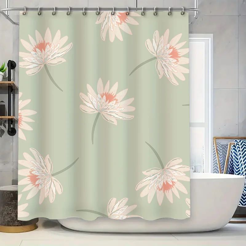 Vintage Pink Lotus Shower Curtain Green Boho Home Decor for Bathroom Walls Modern Bath Accessories with Rod Hooks would be an ap