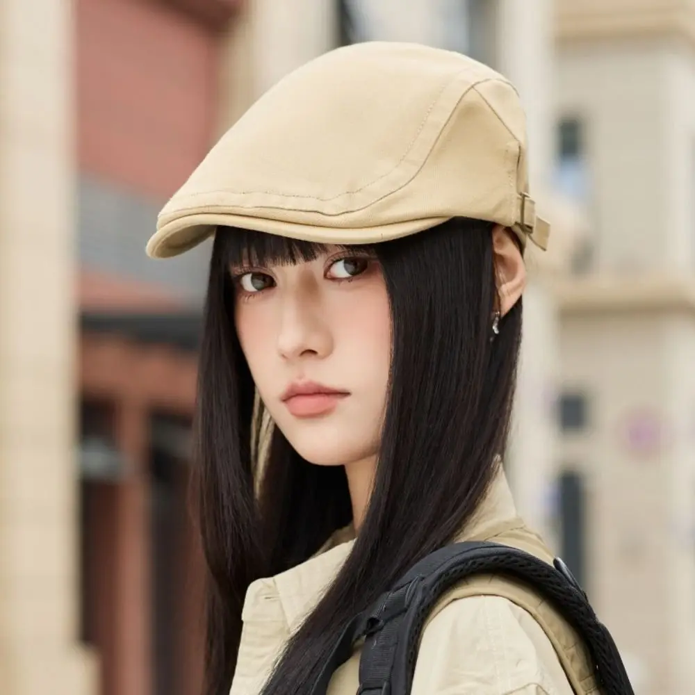 Fashion Solid Color Men Beret Hat Korean Style British Style Mesh Flat Cap Casual Adjustable Forward Peaked Cap Painter Cap