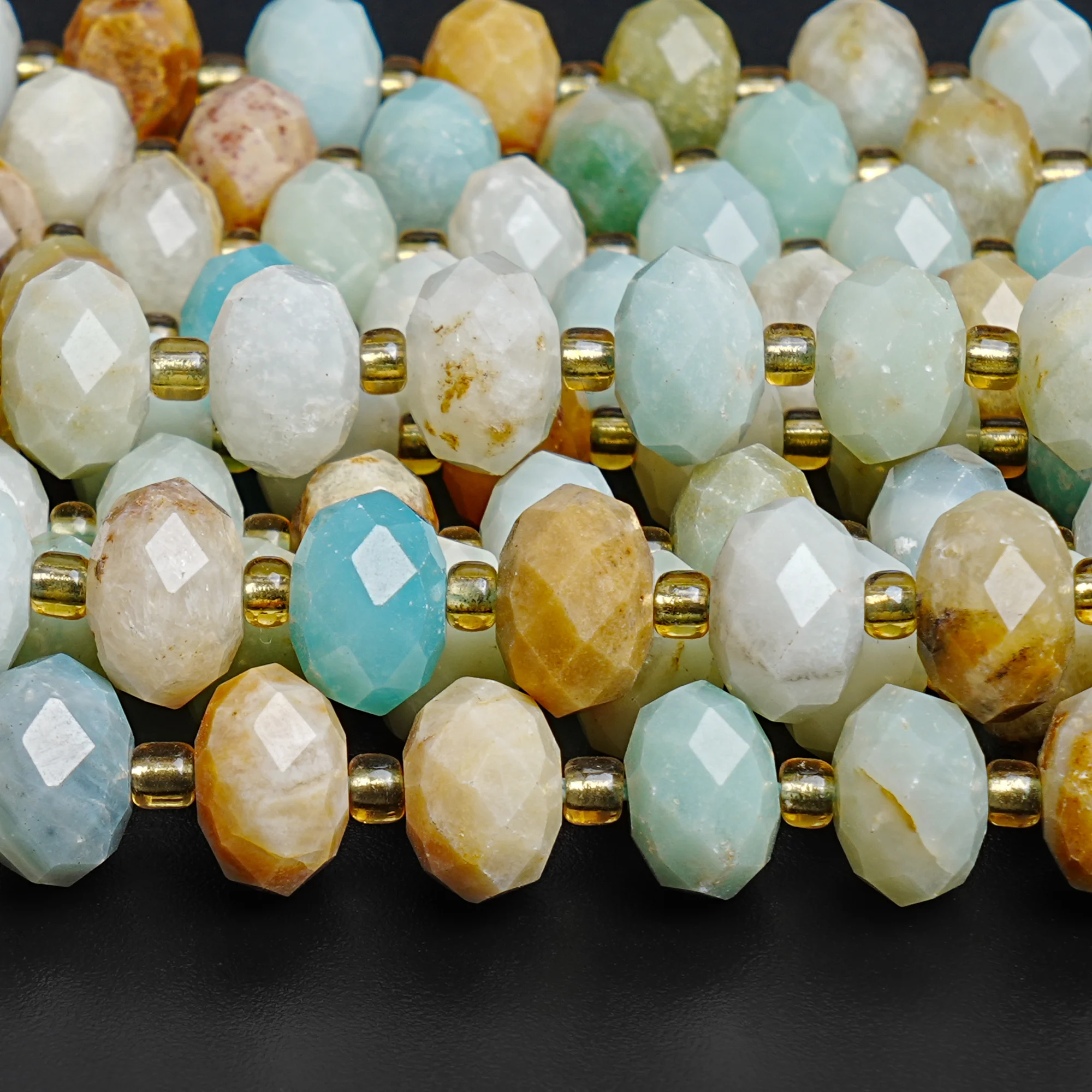 Multicolor Amazonite Beads Genuine Natural Gemstone Faceted Rondelle Size Options 6/8/9mm for Jewelry Making