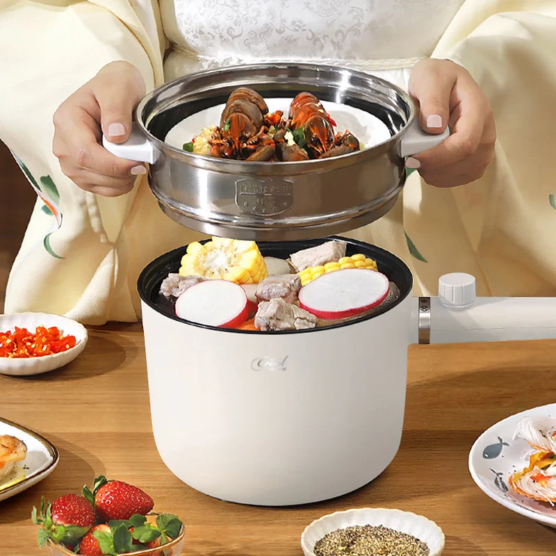 Mini olla caliente eléctrica para el hogar, olla de Cocina eléctrica multifuncional para dormitorio, olla de cocina inteligente antiadherente para Fideos, agitar y hervir