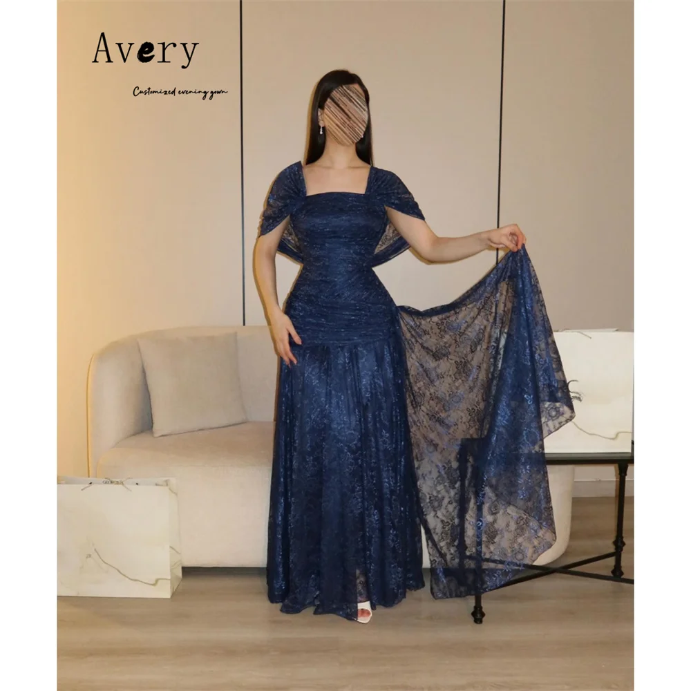 

Avery Custom Blue Lace A-line Square Neckline Women's Ball Gown Dresses for Luxury Party Elegant Night Dresses D/party Evening