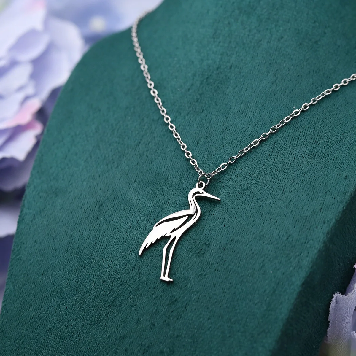 Kinitial Crane Heron Collier pendentif en acier inoxydable pour femme, chaîne à maillons, bijoux en forme d'oiseau, cadeau pour amie