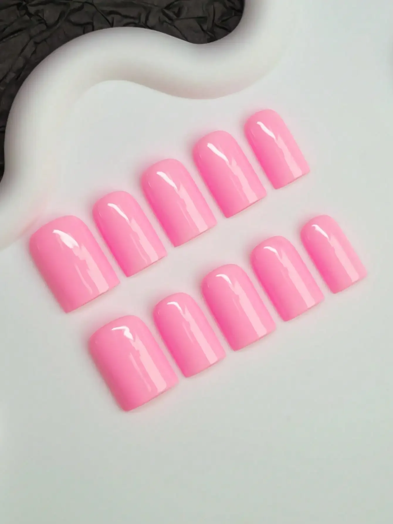 

10pcs Y2K Square Nail Art Manicure, Handmade Solid Pink Color Nail Tips, Shiny Nail Stickers Suitable For Party, Wedding, Daily