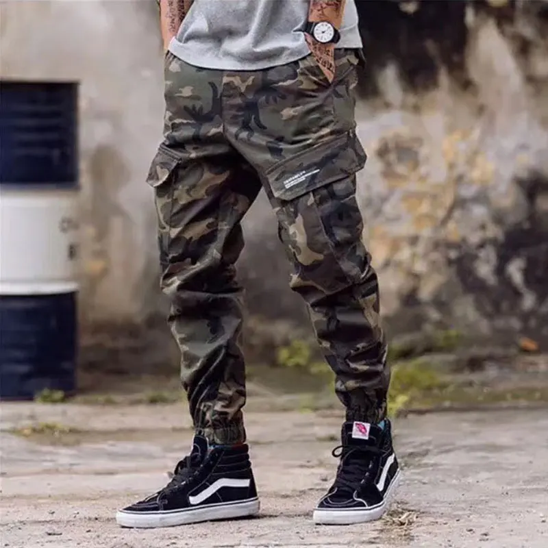 Fashion Streetwear Men Jeans Black Loose Fit Multi Pockets Casual Cargo Pants Hombre Hip Hop Joggers Men Camo Wide Leg Trousers
