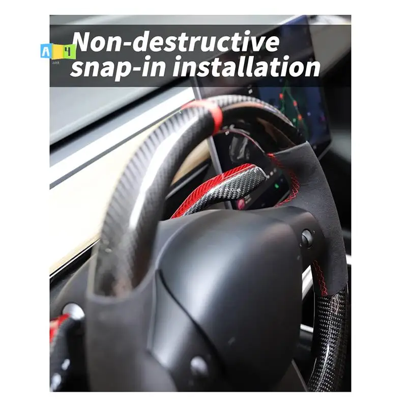 

A04E-2PCS Car Real Carbon Fiber Steering Rod Decorative Cover Gear Shift Lever Cover For Tesla Model 3/Y 2016-2022 Accessory