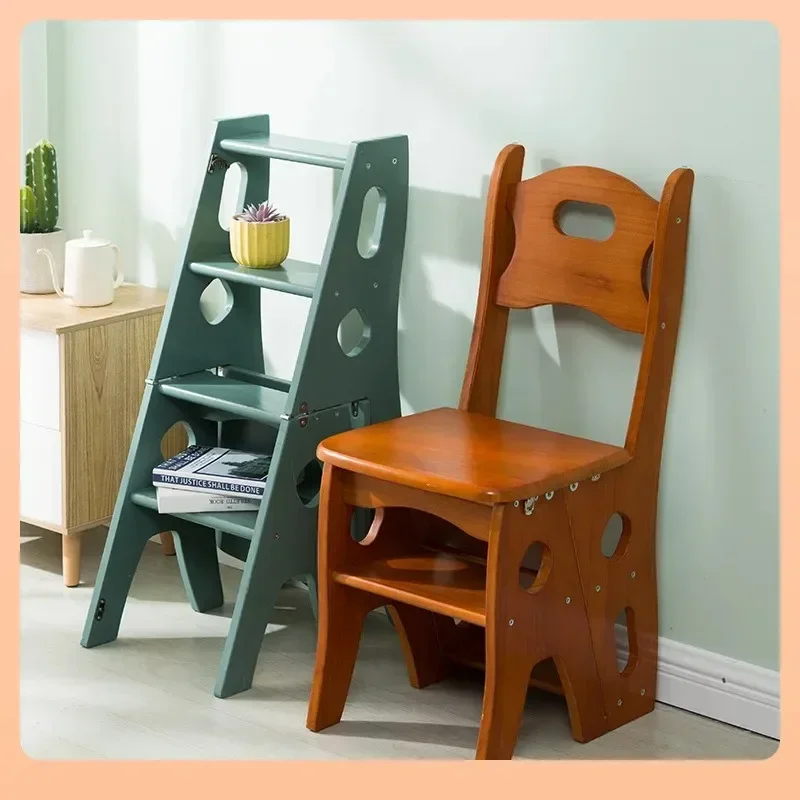 Oak new home stair chair herringbone ladder solid wood folding ladder multi-functional stool four-layer climbing ladder