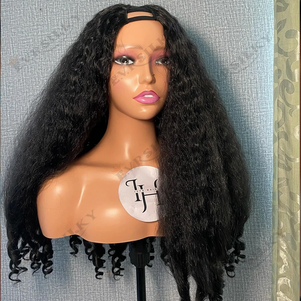 

Black Brown Kinky Straight V Part Wig 100% Virgin Human Hair Half Wigs Bouncy Curly Glueless Natural 2x4 U Part Wigs Easy Wear