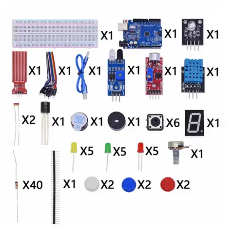 Starter Kit for Arduino Uno R3 Breadboard Basic simple learning kit, sound/water level/humidity/distance detection, LED control
