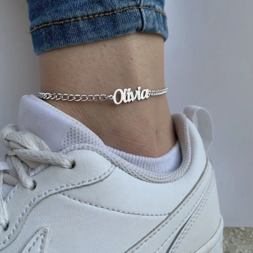 

Customized Name Anklet For Women Stainless Steel Gold Color Charm Chain Nameplate Ankle Bracelet Summer Beach Vacation Jewelry