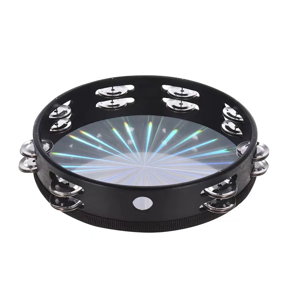 6/8/10 Inch Hand Drum Rainbow Wood Performance Tambourine Handbell Single/Double Row Educational Children's Handheld Drum Gift