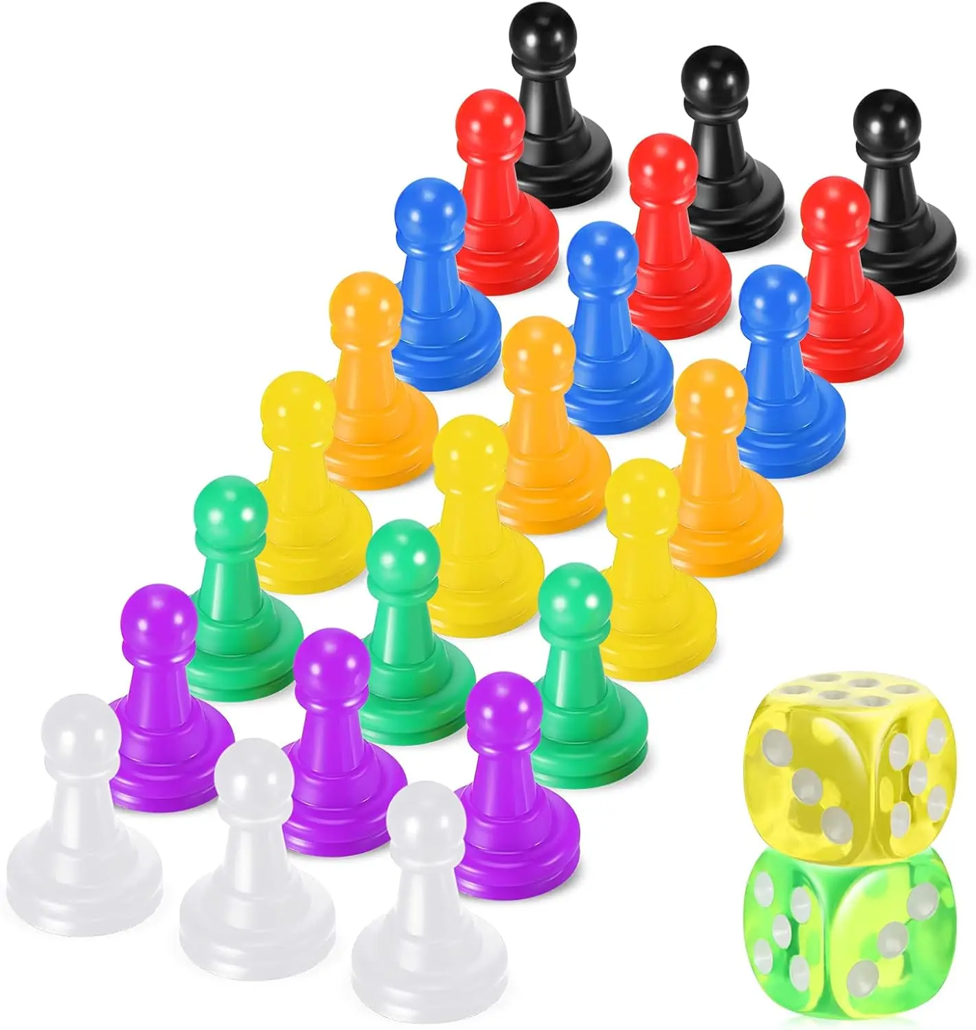

26 Pcs Multicolor Board Game Pieces & Dice Set, Plastic Pawns & 6-Sided Dice for Table Games