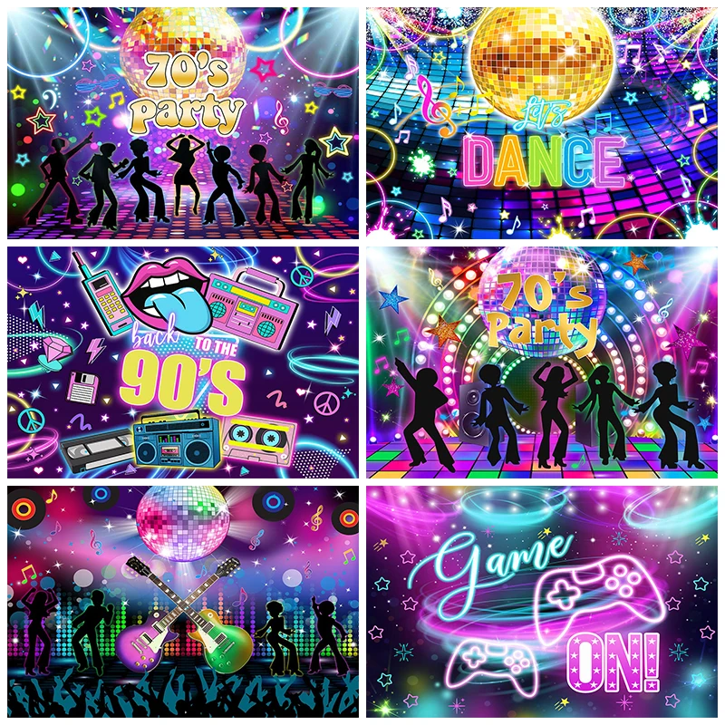 

Back To 70's 90's Disco Music Hip Hop Birthday Party Backdrop Adult Baby Photography Background Photocall Photographic Photos