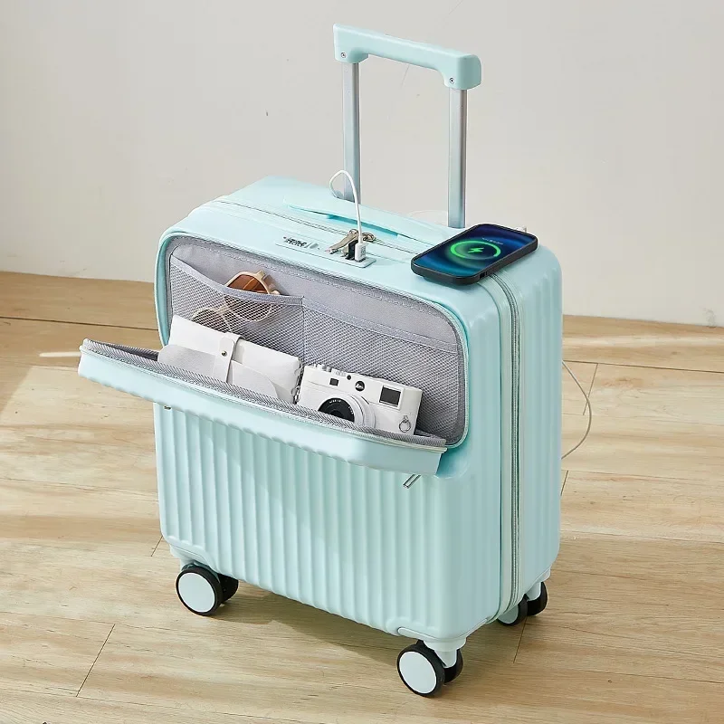 

Travel Suitcase Front Opening Rolling Luggage Large Capacity Trunk Fashion Small Password Trolley Case 18 20 Inch Boarding Case