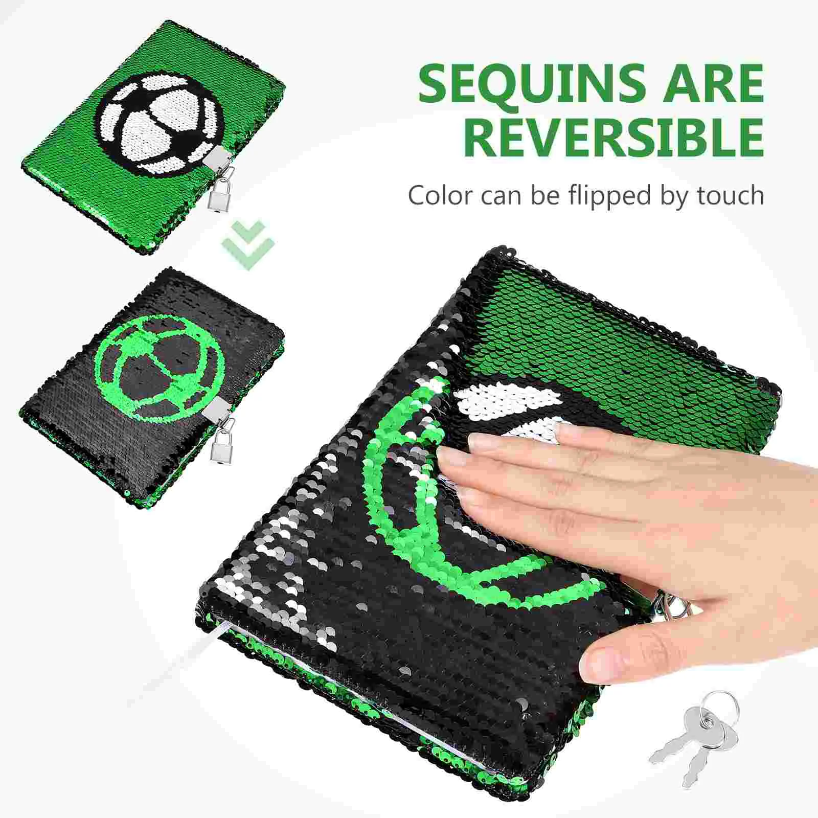 Sequin Notebook Reversible Football Pattern Notebook with Lock and Keys Diary Journal Travel Notebook Diary for Kids and Adults