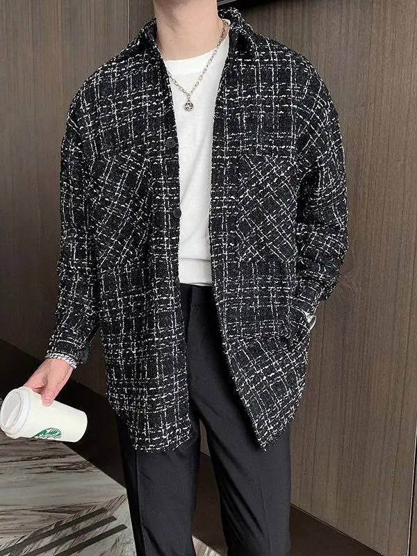 

Flannel Plaid Casual Loose Fit Men's Jaet Autumn Winter New Sle Classic Collar Button up Coat Youth Faion Luxury Feel