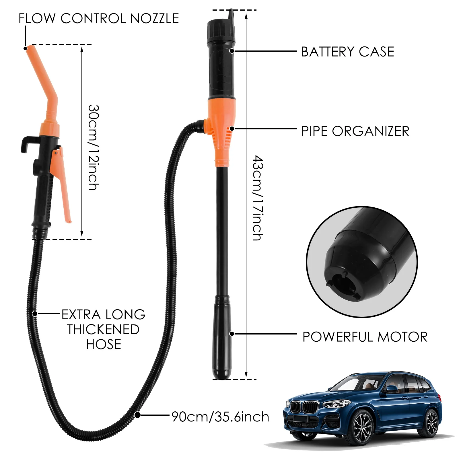 Liquid Transfer Pump Electric Fuel Oil Transfer Pump with Flow Control Nozzle 2.4 Gallons Per Min Portable Car Siphon Petrol Fue