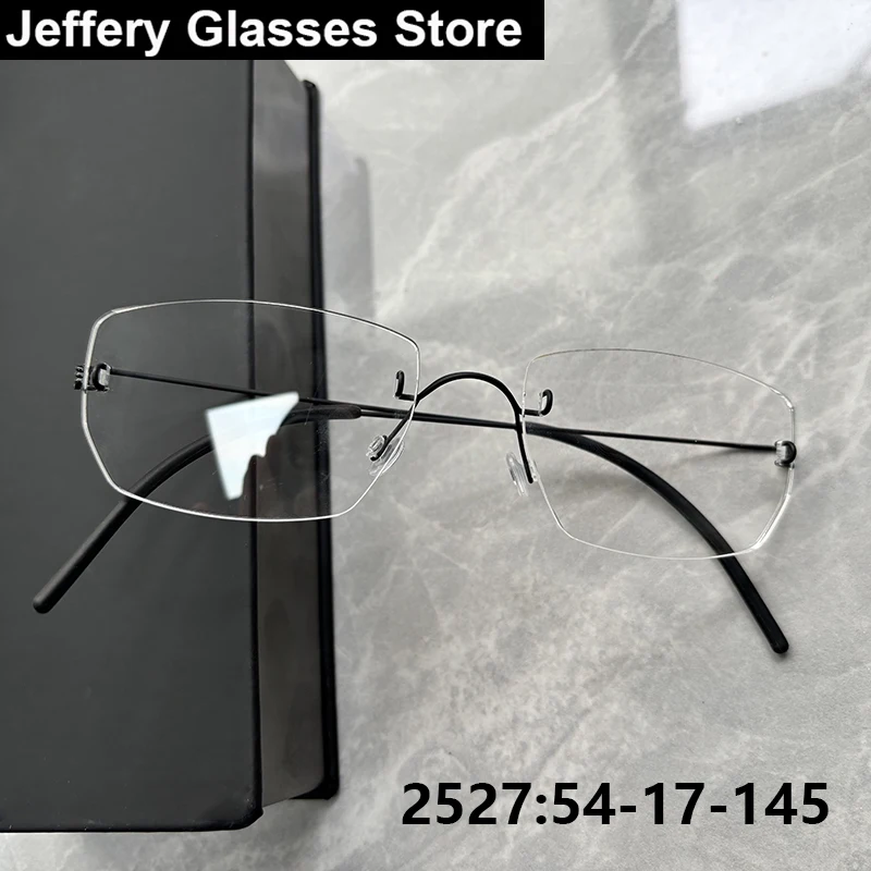 

Men Rectangle Frameless Air Titanium Glasses Frame Brand Design 2527 Women Ultralight Gold Wire Rimless Eyeglasses Spectacles