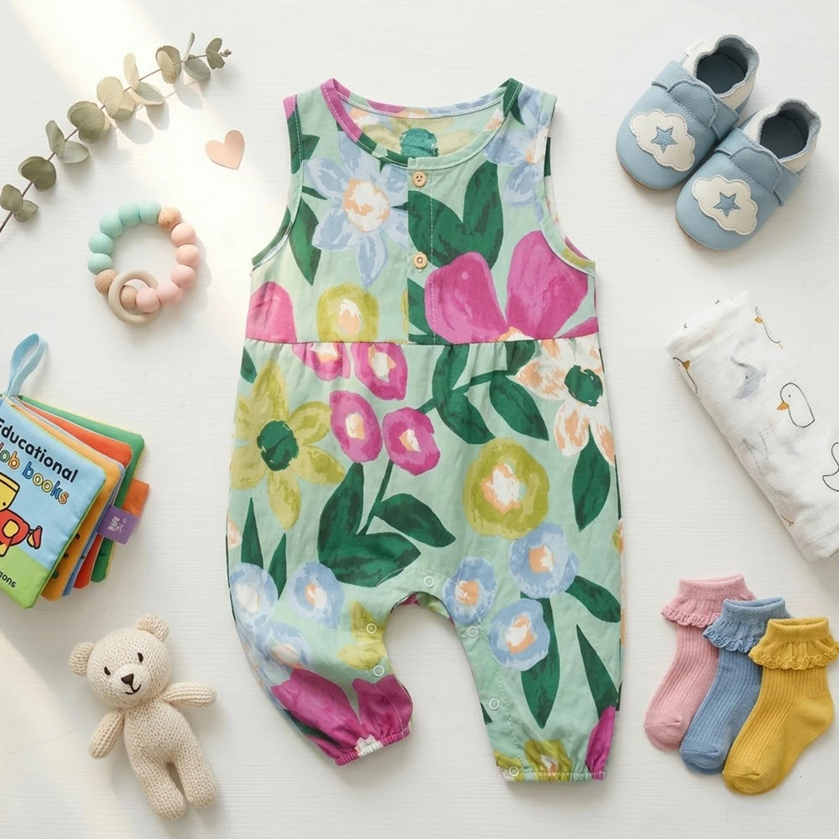 

Sanlutoz Baby Girls Print Jumpsuits Sleeveless Summer Floral Baby Rompers