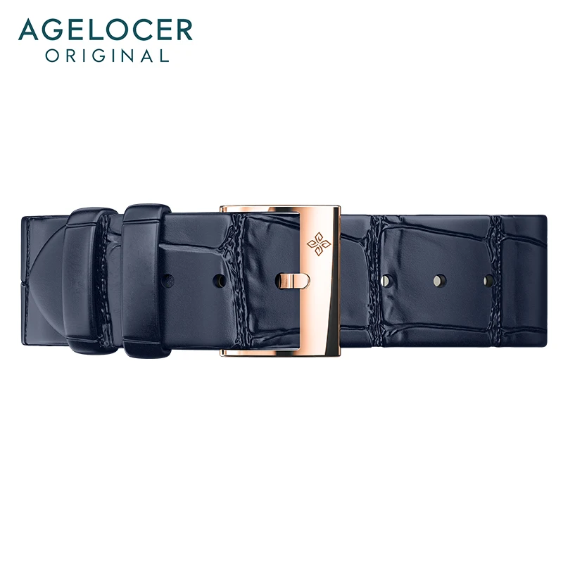 AGELOCER Original Brand Strap Width 18mm Black Blue Leather Strap 316L Stainless Steel Buckle